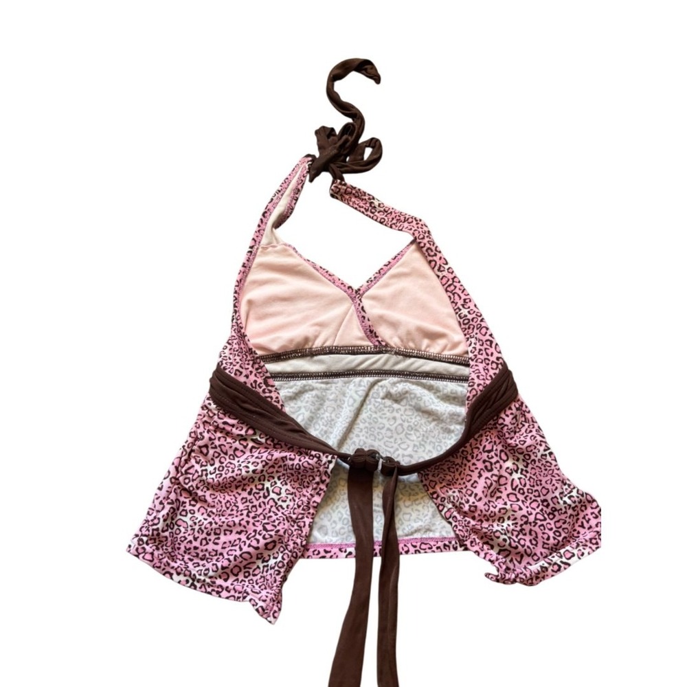 Y2k Babydoll pink cheetah leopard print haltar open back tie top Limited too - Picture 2 of 9